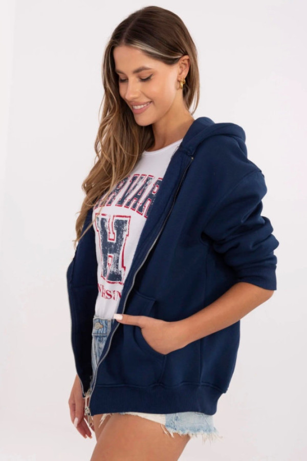 Bluza damska plus size na zamek w kolorze granatowym z kapturem kieszenie jett