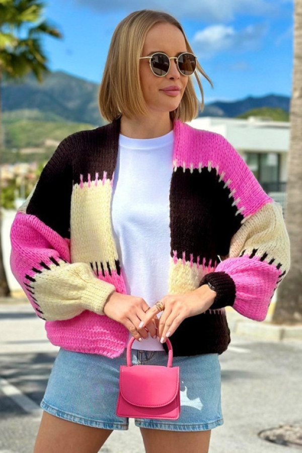 Krótki kardigan oversize w kolorze czekoladowy+kremowy garry