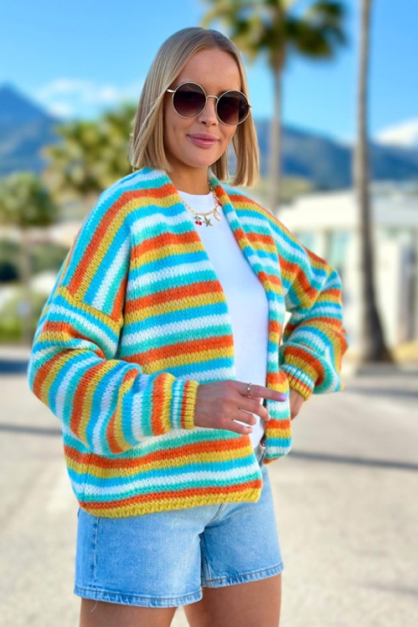 Krótki kardigan oversize w kolorze cytryny+pomarańczowy simon