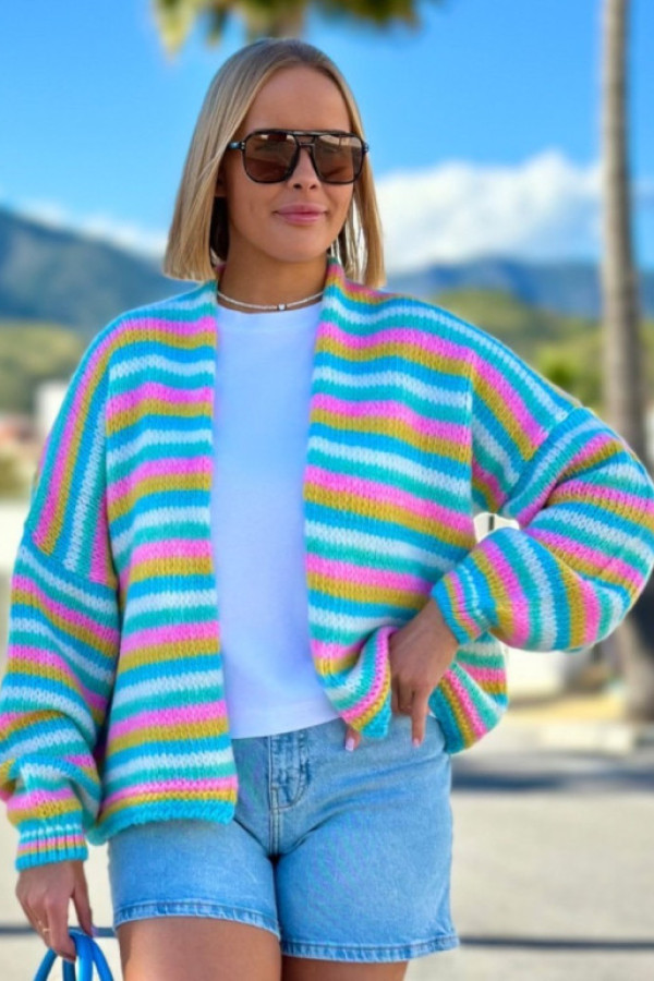 Krótki kardigan oversize w kolorze cytryny+niebieski simon