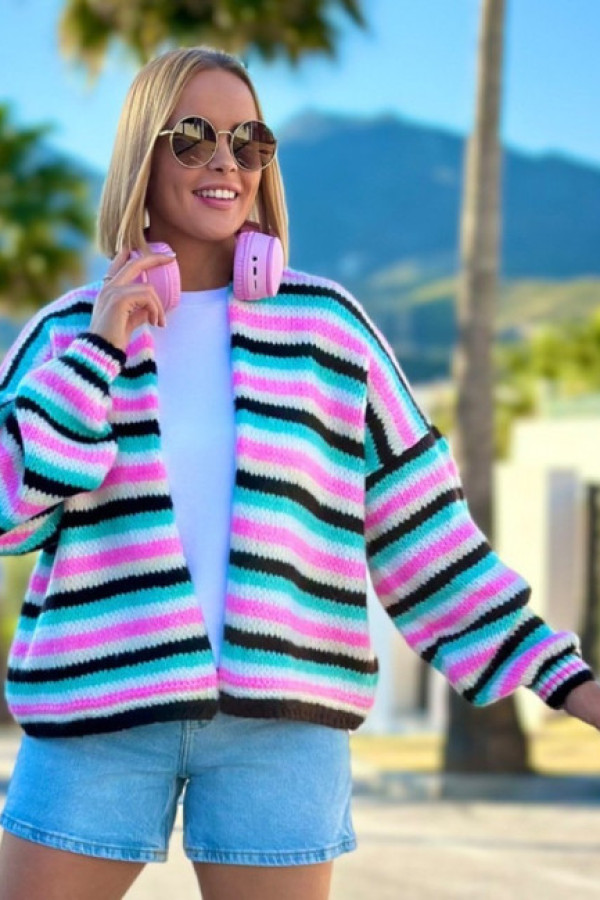 Krótki kardigan oversize w kolorze czekolady+seledyn simon