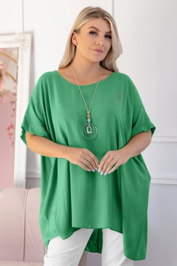 Mega oversize bluzka tunika w kolorze zielonym z naszyjnikiem otylia