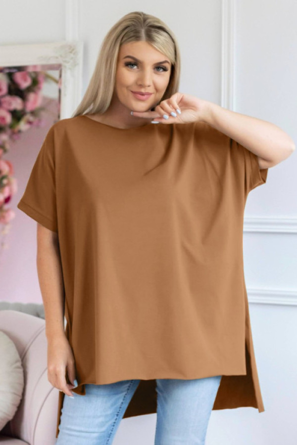 Bluzka damska oversize w kolorze karmelowym dłuższy tył gładka marsha