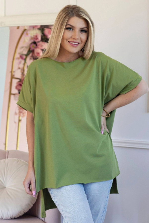 Bluzka damska oversize w kolorze oliwkowym dłuższy tył gładka marsha