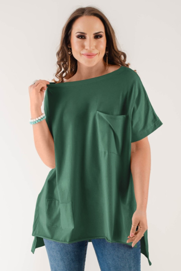 Bluzka oversize w kolorze zielonego mchu dłuższy tył kieszeń tanisha