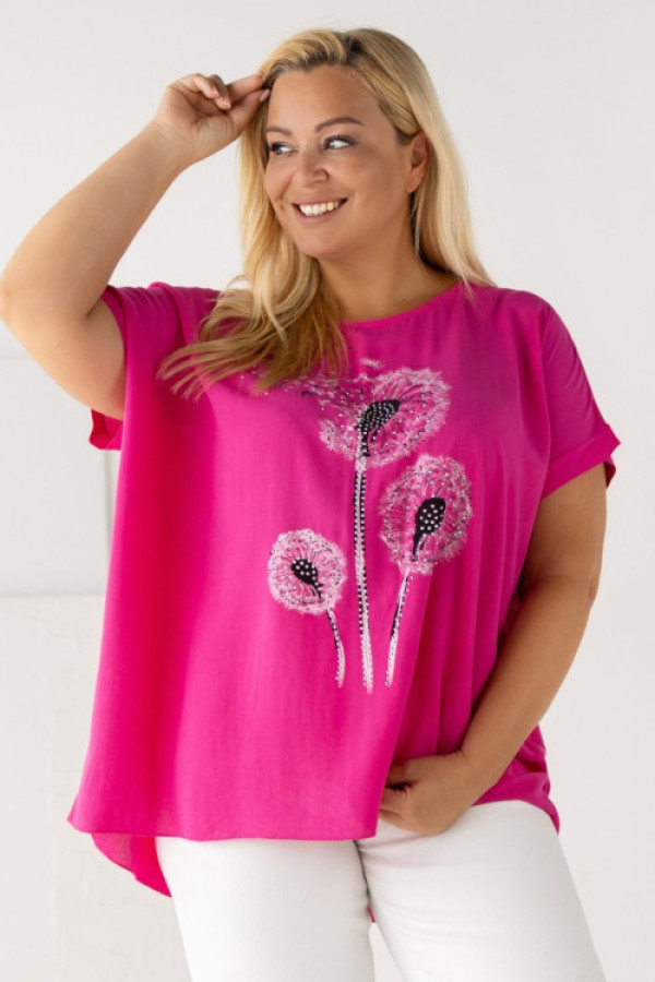 Mega oversize tunika w kolorze fuksji nadruk dmuchawce dżety jules
