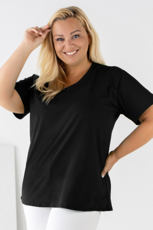 Bluzka damska plus size w kolorze czarnym dekolt w serek krótki rękaw hanabi
