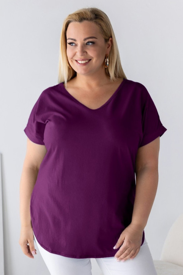 Bluzka damska w kolorze amarantowym dłuższy tył dekolt v serek lizzie