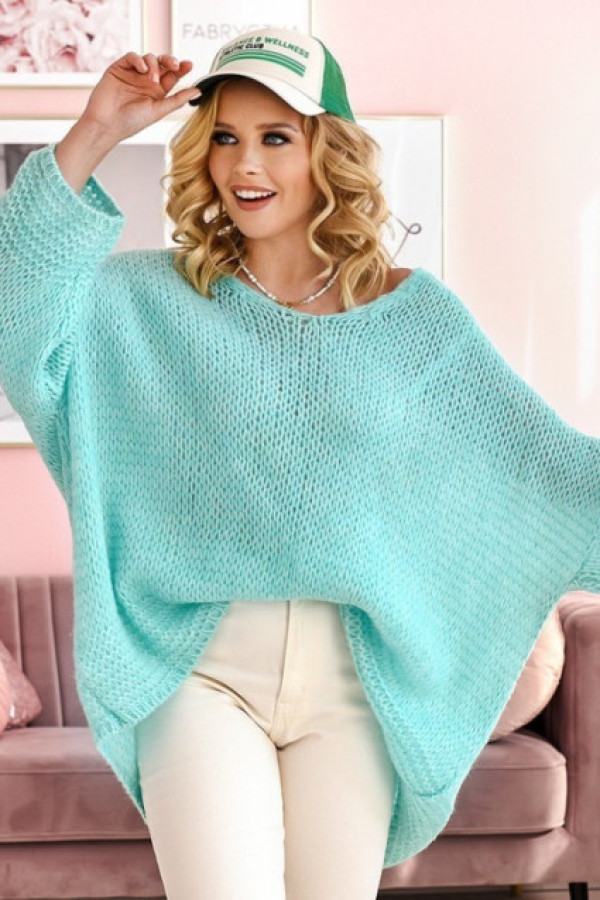 Sweter damski oversize w kolorze miętowym dekolt w serek rachel