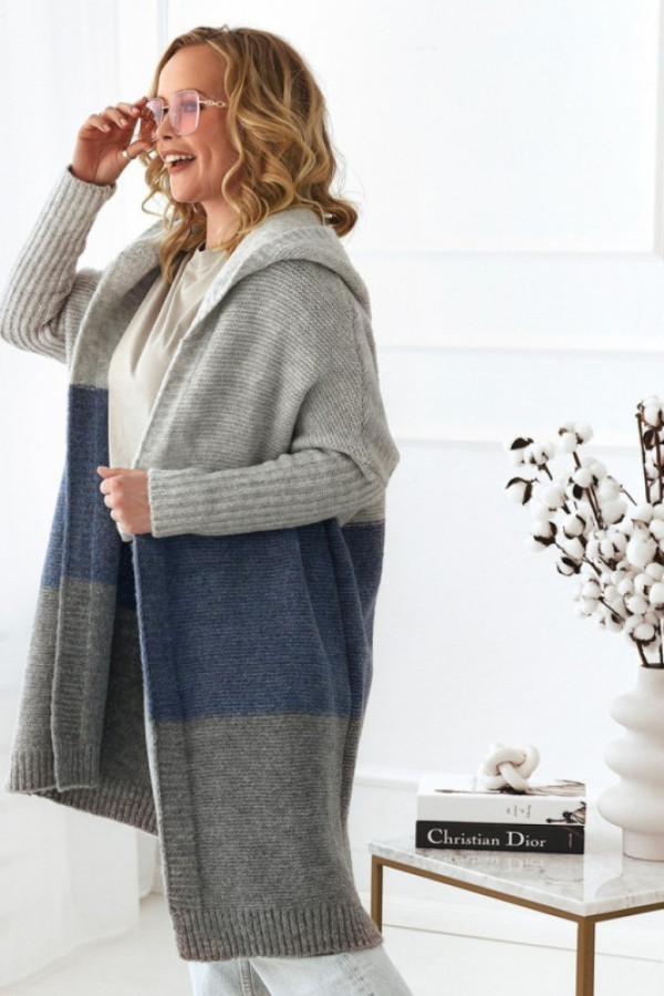 Długi kardigan oversize trio w kolorze szary - jeans z kapturem almer