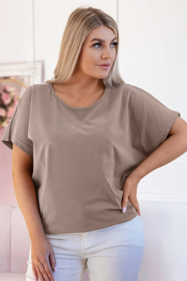 T-shirt damski plus size w kolorze fango okrągły dekolt milos