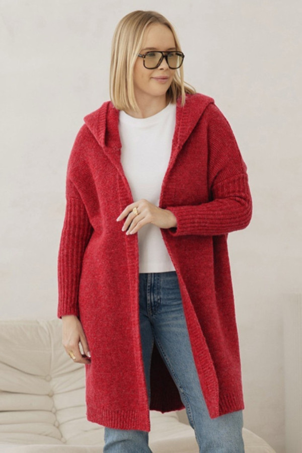 Sweter kardigan oversize w kolorze malinowym z kapturem lara