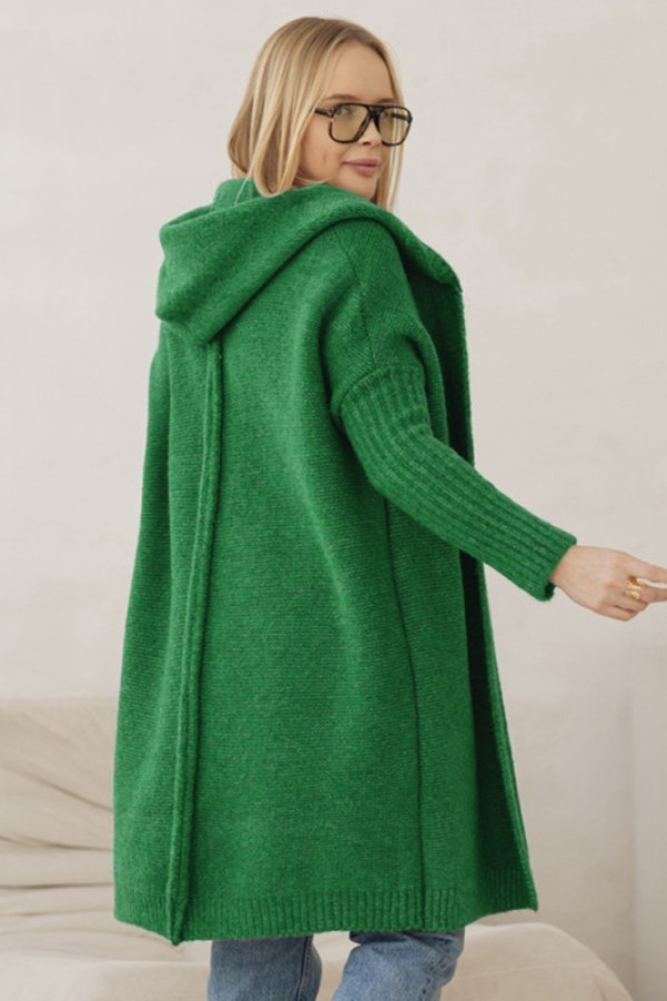 Sweter kardigan oversize w kolorze zielonym z kapturem lara