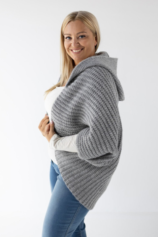Sweter narzutka kardigan oversize w kolorze szarym z kapturem claudia