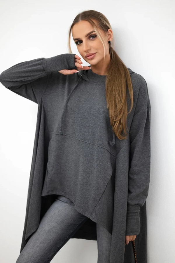 Asymetryczna bluza damska w kolorze grafitowym dłuższy tył kaptur mariam