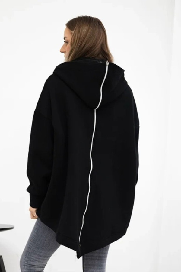 Ocieplana bluza damska w kolorze czarnym z kapturem dłuższy tył zamek begun