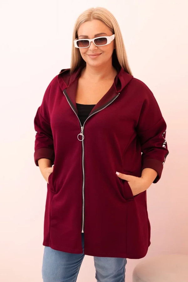 Bluza damska plus size w kolorze śliwkowym rozpinana kaptur dłuższy tył milena