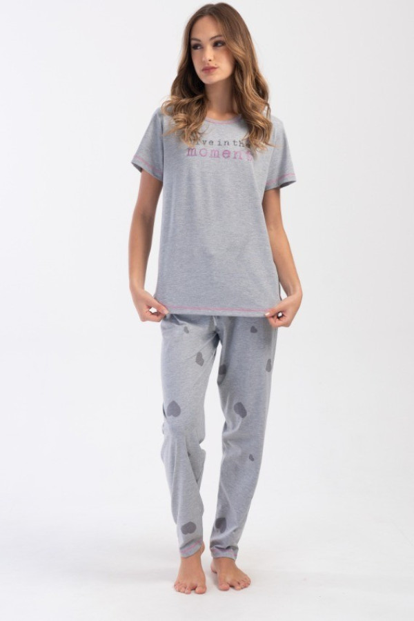 Piżama damska plus size w kolorze szarym komplet t-shirt + spodnie serduszka sandy