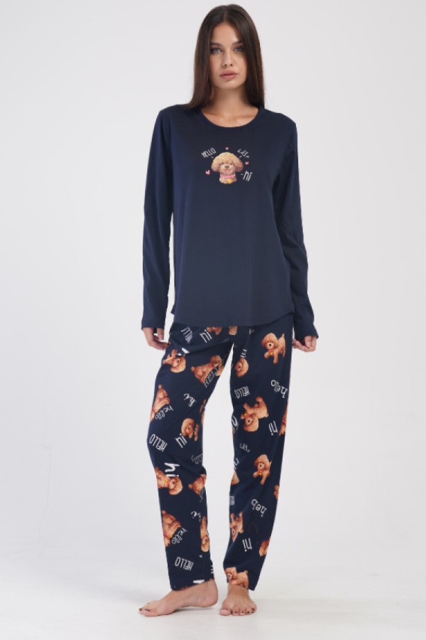 Piżama damska plus size w kolorze granatowym komplet bluzka + spodnie pieski dona