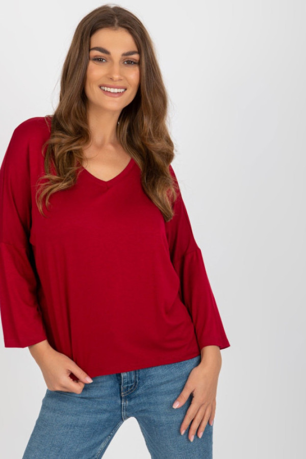 Bluzka damska plus size w kolorze bordowym z wiskozy w serek zuria