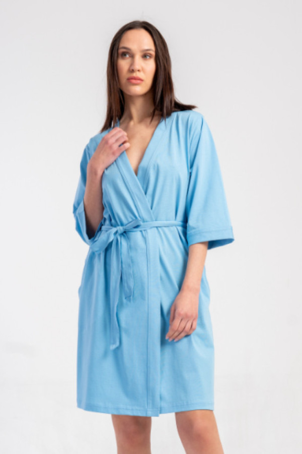 Szlafrok damski plus size w kolorze niebieskim kieszenie filomena