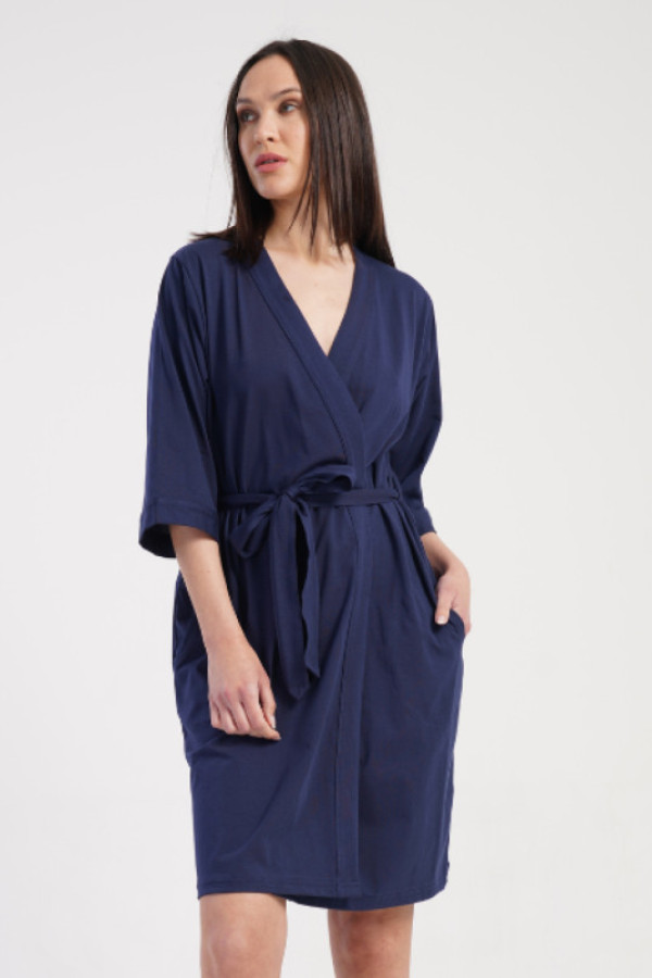 Szlafrok damski plus size w kolorze granatowy kieszenie filomena
