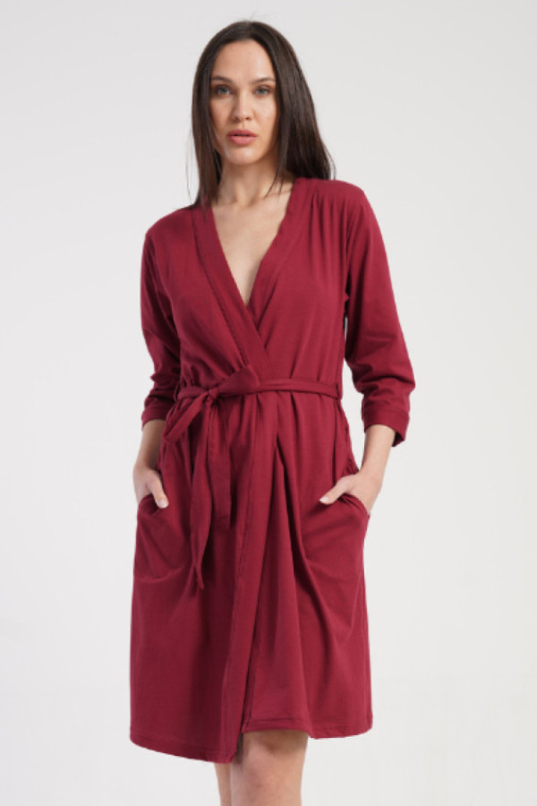 Szlafrok damski plus size w kolorze bordowym kieszenie filomena