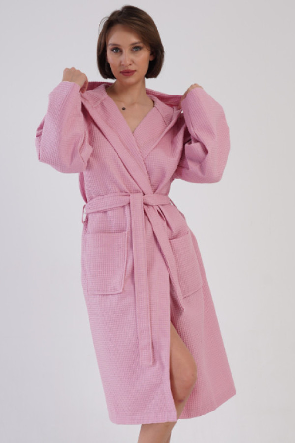 Szlafrok damski w kolorze różowym wzór wafel z kieszeniami martyna