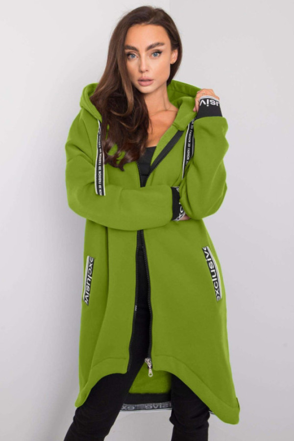 Dresowy płaszczyk bluza damska w kolorze jasnozielonym z kapturem narzutka zamek taśmy