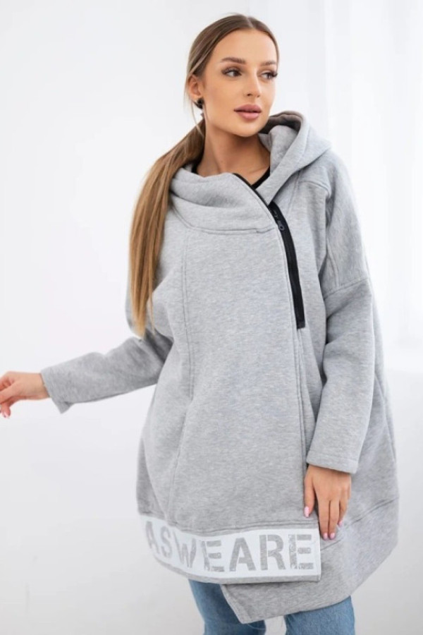 Bluza damska plus size w kolorze szarym zamek kieszenie kaptur aurra