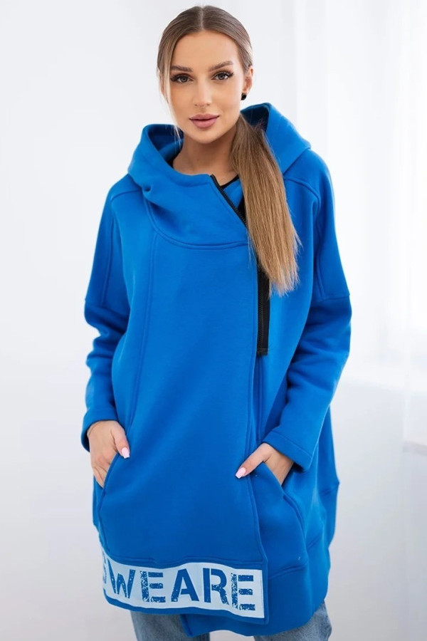 Bluza damska plus size w kolorze chabrowym zamek kieszenie kaptur aurra