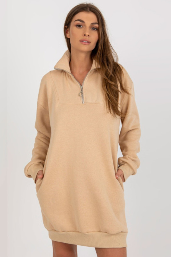 Długa bluza dresowa oversize z zameczkiem w kolorze beżowym kiki