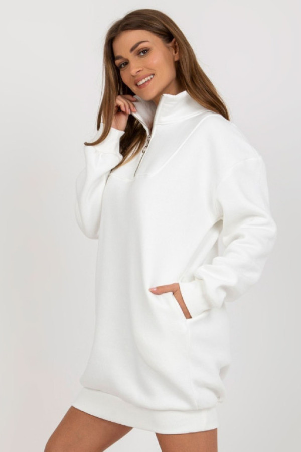 Długa bluza dresowa oversize z zameczkiem w kolorze ecru kiki