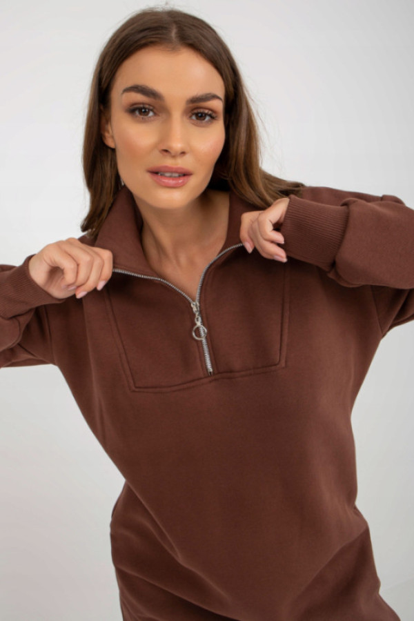 Długa bluza dresowa oversize z zameczkiem w kolorze brązowym kiki