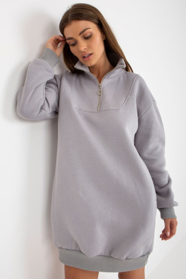 Długa bluza dresowa oversize z zameczkiem w kolorze szarym kiki