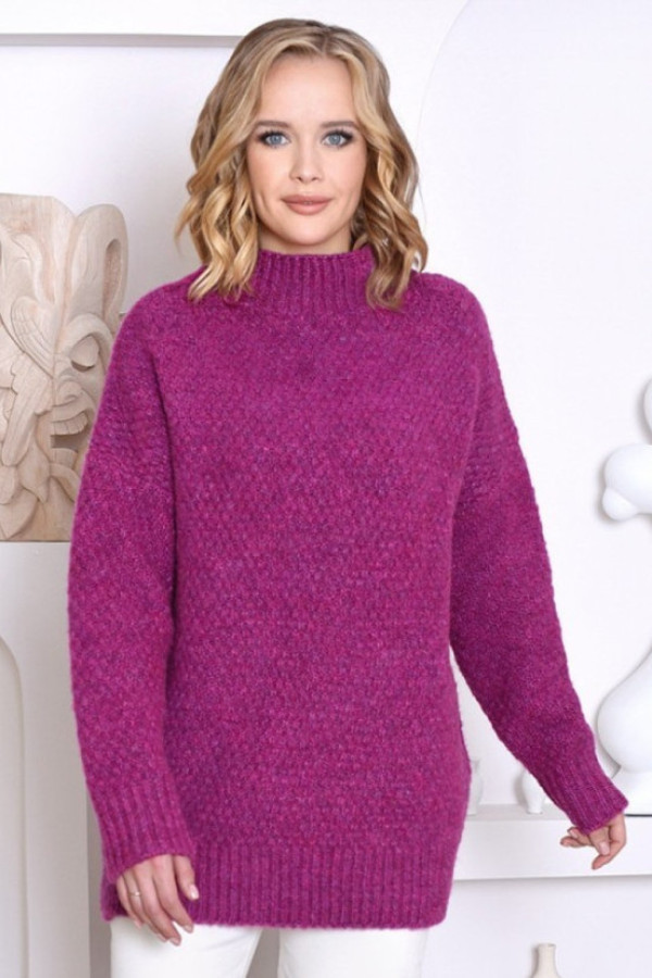 Sweter z półgolfem w kolorze amarantowym wzór ryżyk samara