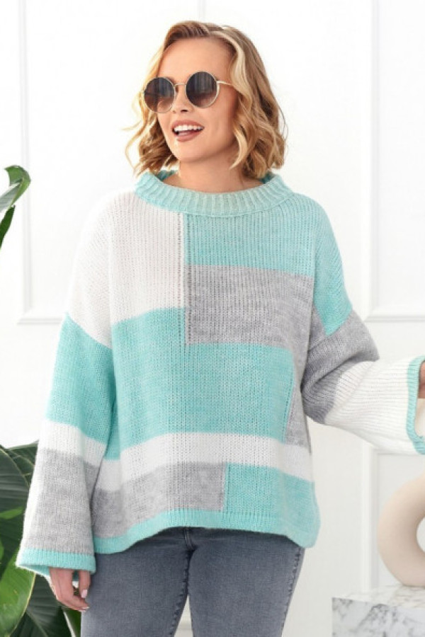 Luźny sweter w kolorze mięta + ecru tate