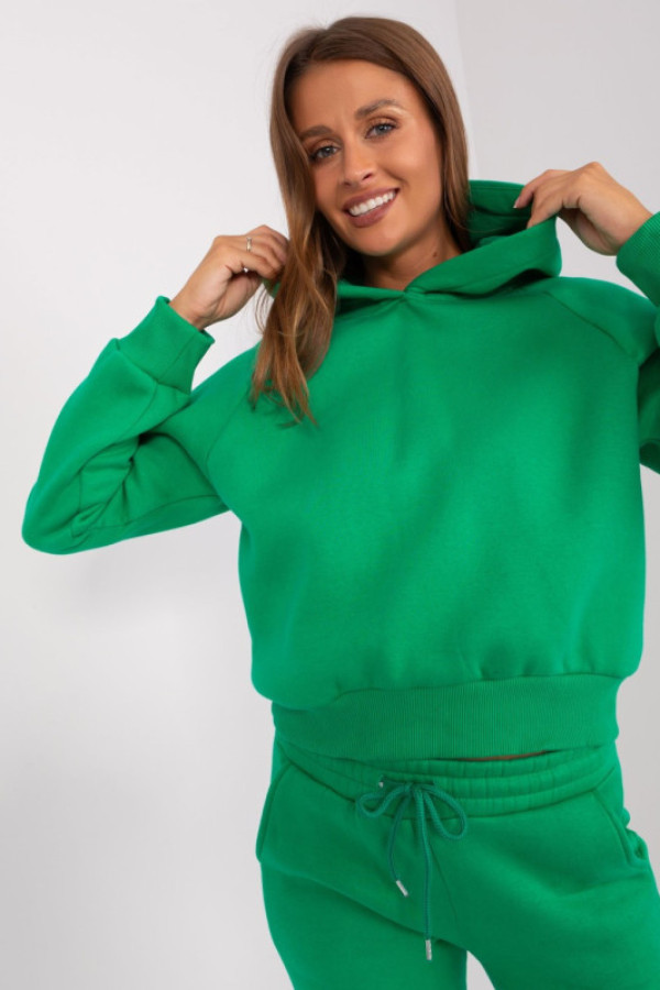 Dresowy komplet basic z bluzą z kapturem w kolorze zielonym bianco