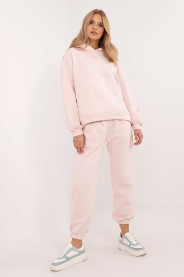 Dres damski w kolorze pudrowego różu spodnie i bluza z kapturem roberta
