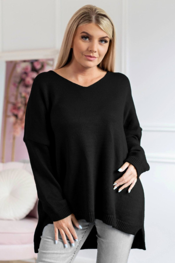 Mega oversize sweter damski w kolorze czarnym dekolt v długi rękaw heila