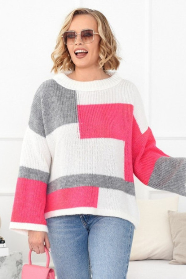 Luźny sweter w kolorze fuksja + ecru tate