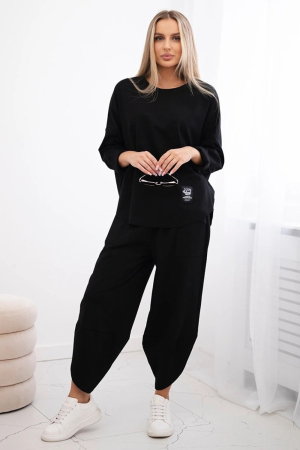 Komplet damski punto w kolorze czarnym bluza i spodnie feron