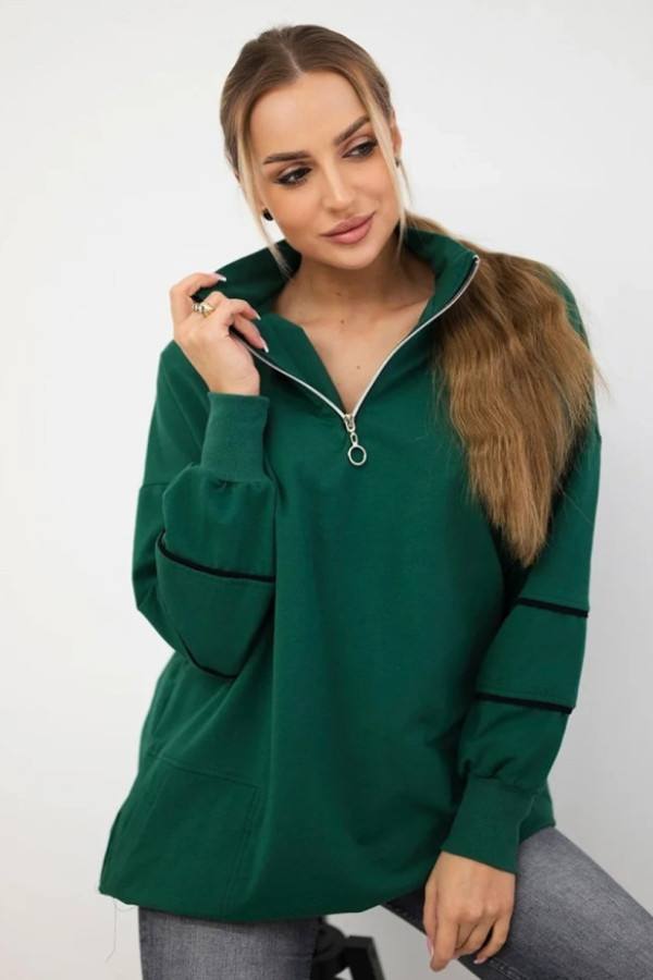 Lekka bluza z kieszeniami w kolorze butelkowej zieleni zip safi