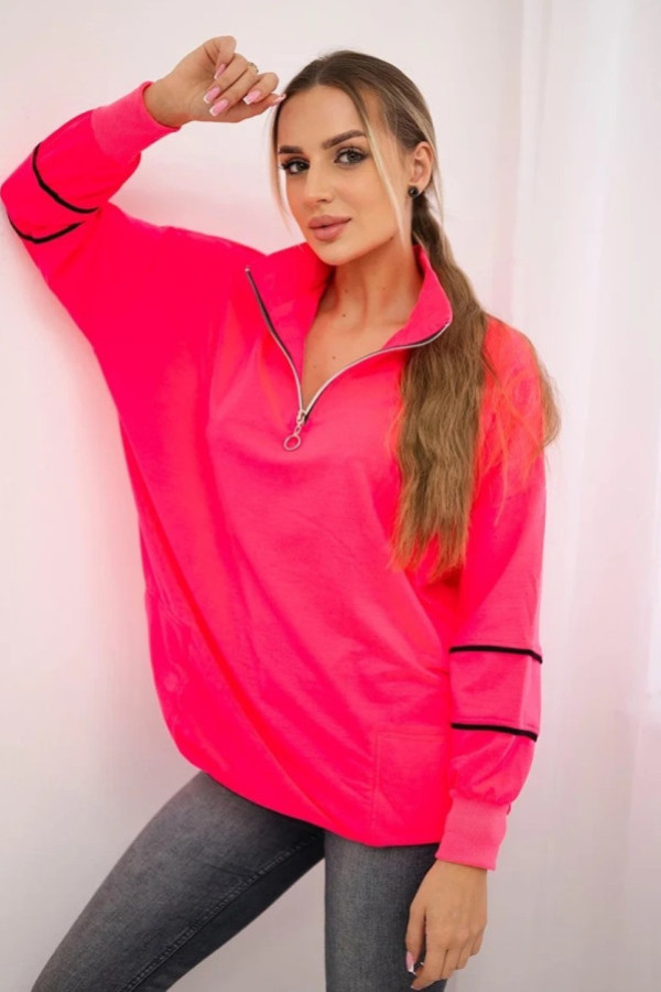 Lekka bluza z kieszeniami w kolorze neon róż zip safi