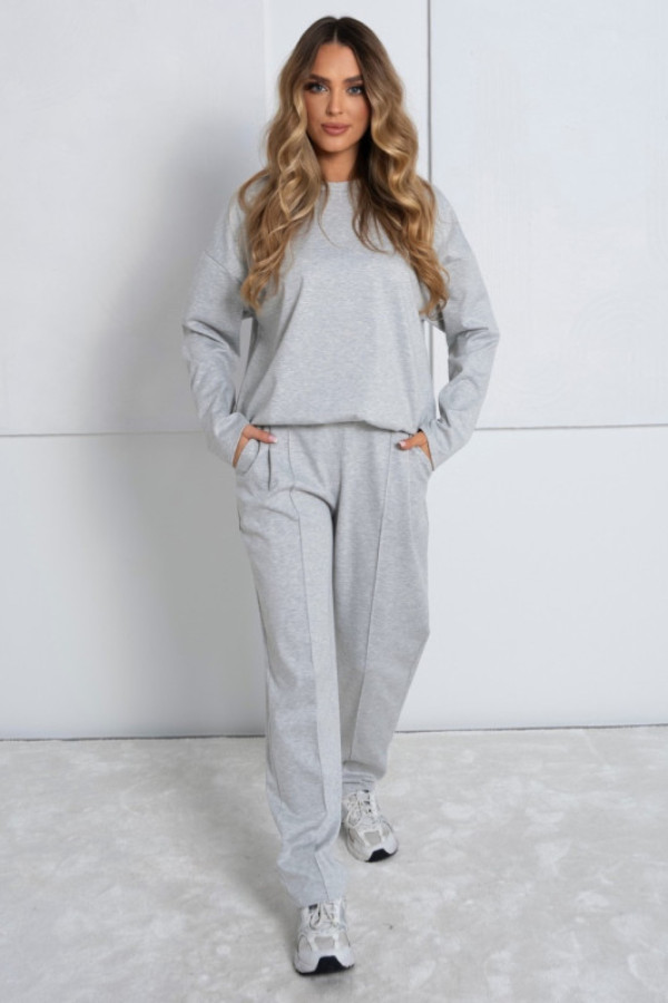 Komplet damski basic w kolorze szary melanż spodnie i bluza ozzy