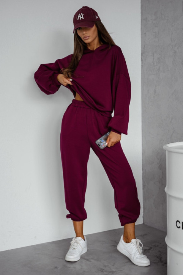 Dres damski w kolorze burgundowym spodnie i bluza z kapturem daizy