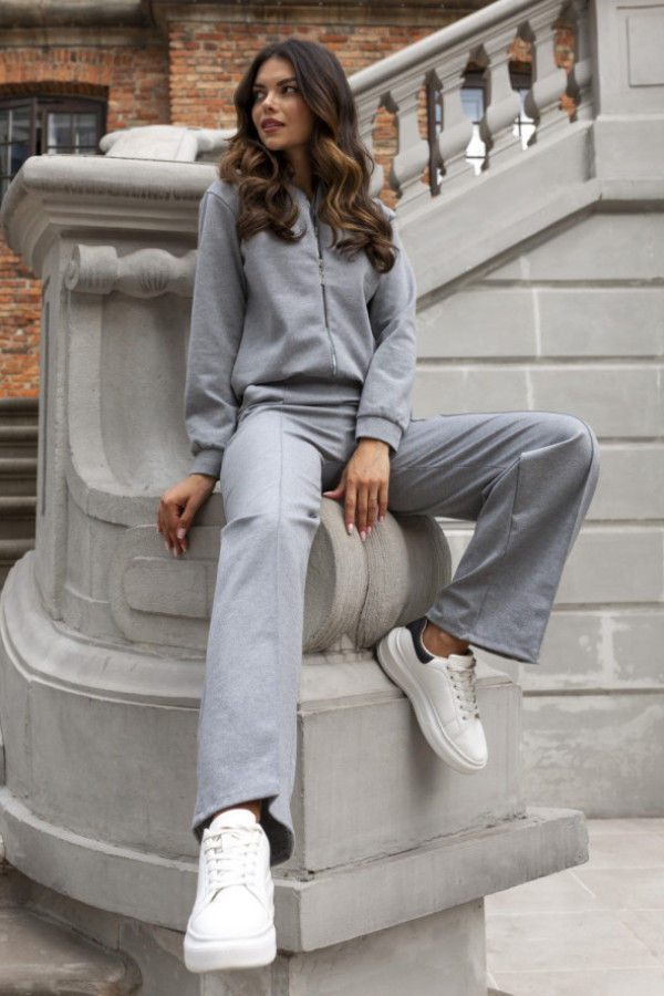 Dresowy komplet damski w kolorze szarym spodnie i rozpinana bluza cairo