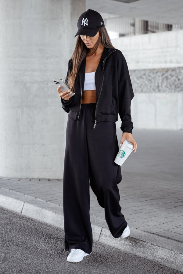 Dresowy komplet damski w kolorze czarnym spodnie i rozpinana bluza charlotte