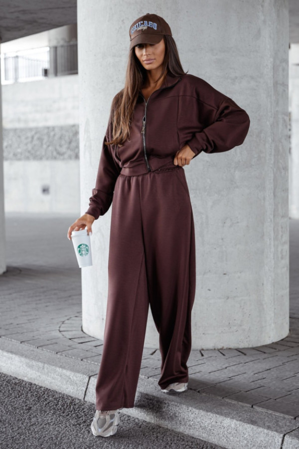 Dresowy komplet damski w kolorze czekoladowym spodnie i rozpinana bluza charlotte