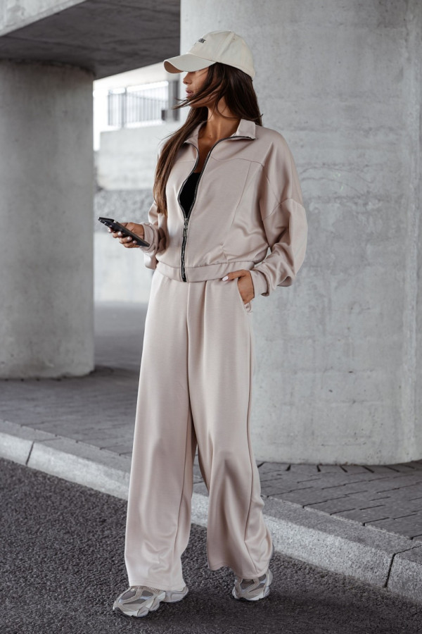 Dresowy komplet damski w kolorze beżowym spodnie i rozpinana bluza charlotte